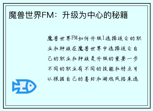 魔兽世界FM：升级为中心的秘籍